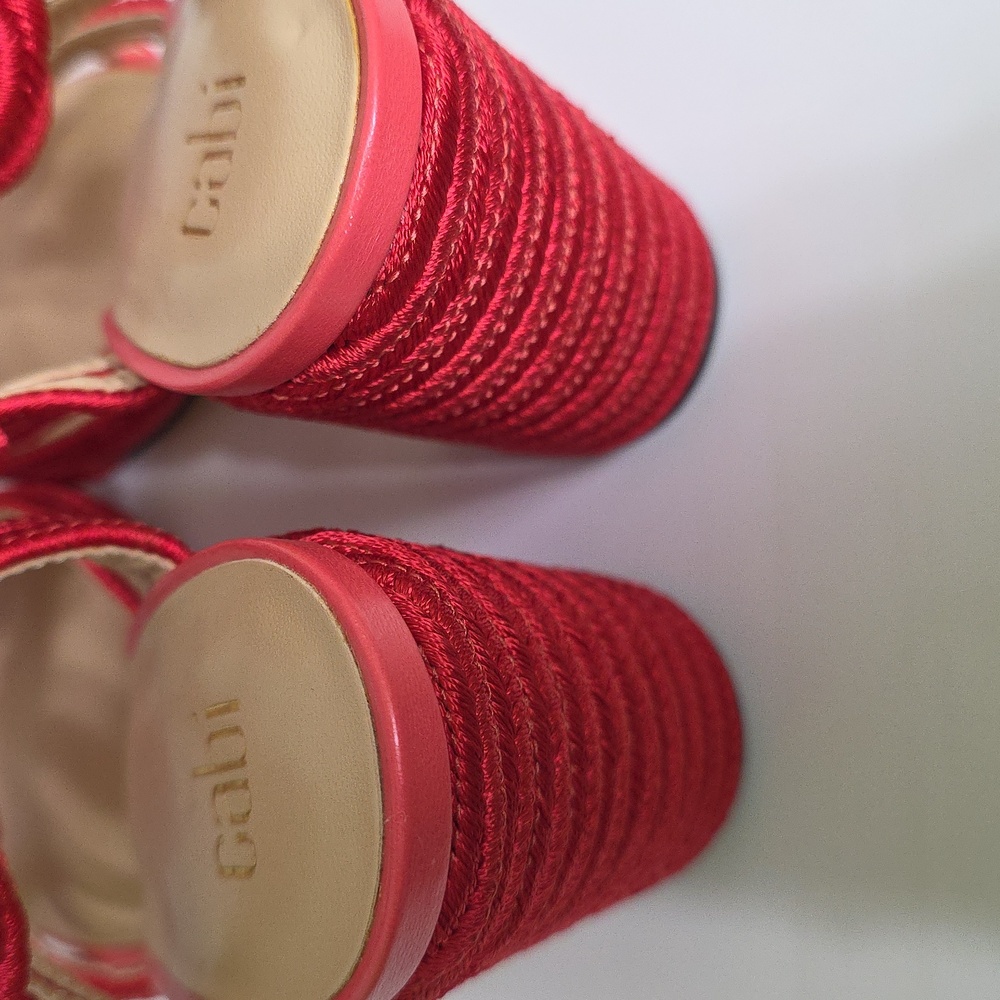 CAbi Tip Toe Red Rope Strappy Block Heel Ankle Strap Sandals Size 7 Style 6012 - Picture 11 of 13